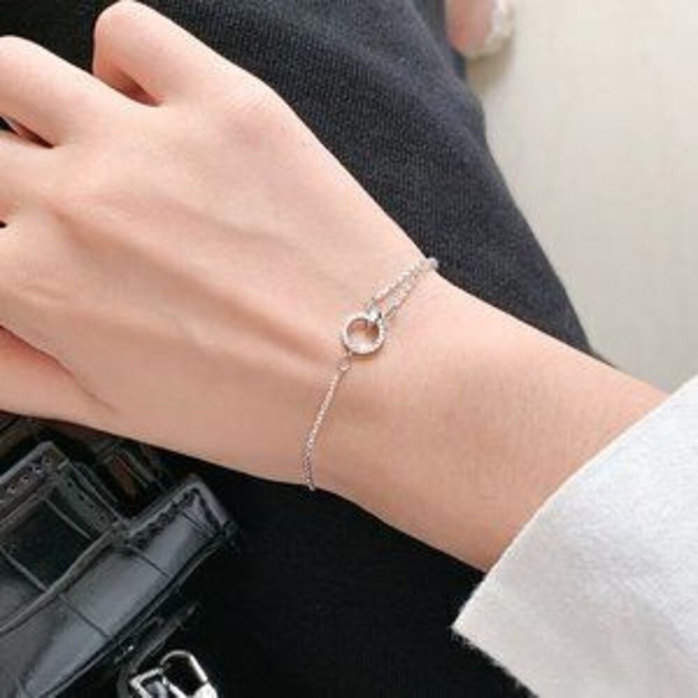 NEW 925 Sterling Silver Diamond Circle Bracelet A
